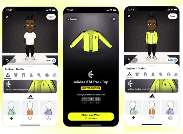 اسنپ ​​چت adidas Bitmoji drop