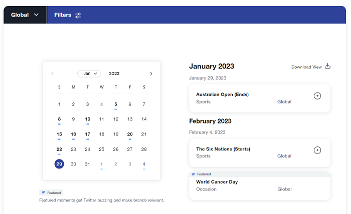 تقویم بازاریابی توییتر 2023