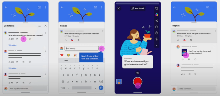 پاسخ های YouTube Shorts