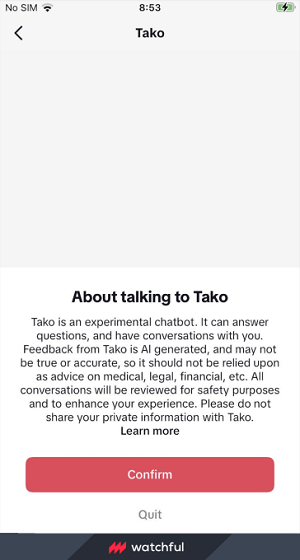 ربات چت با هوش مصنوعی TikTok Tako