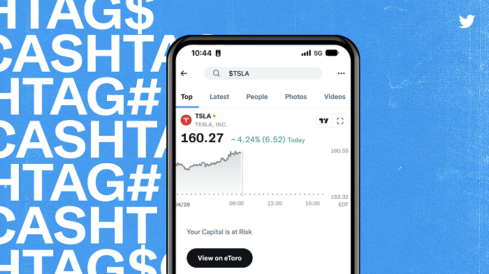 توییتر اطلاعات حرکت سهام را به برچسب‌های بیشتر اضافه می‌کند که توسط eToro پشتیبانی می‌شود