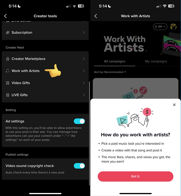 TikTok با هنرمندان کار کنید