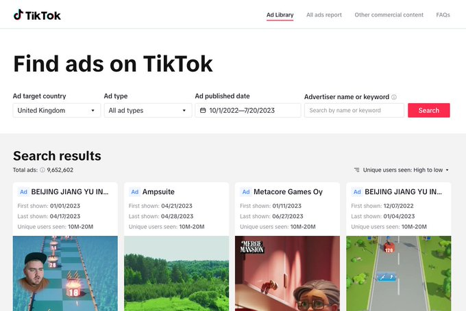 کتابخانه تبلیغات TikTok